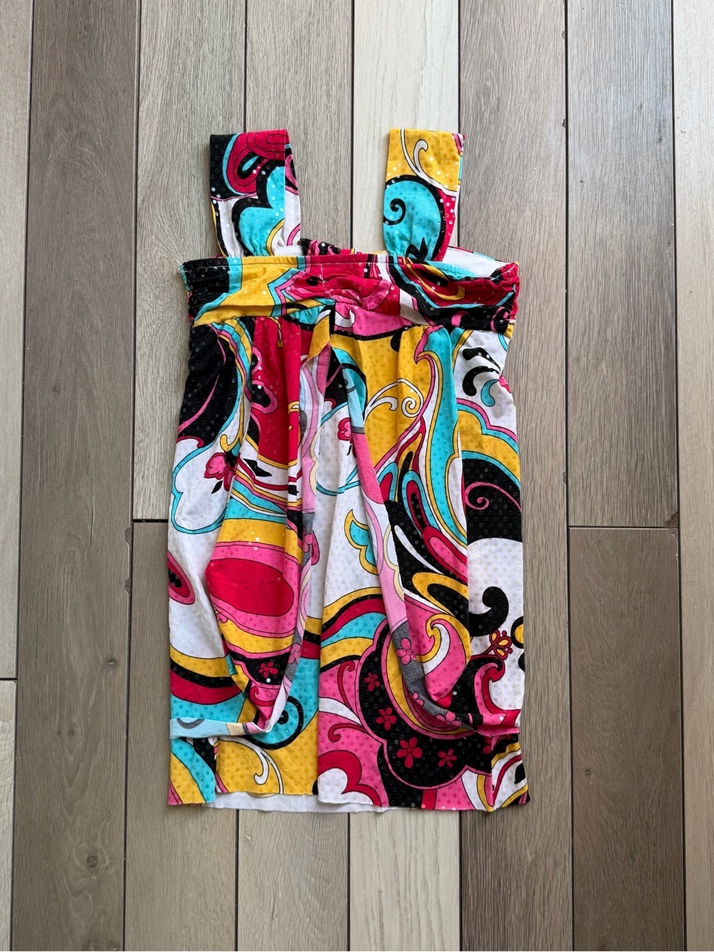 h.i.p. Pink, Yellow, Teal & Black Swirl Strap Dress